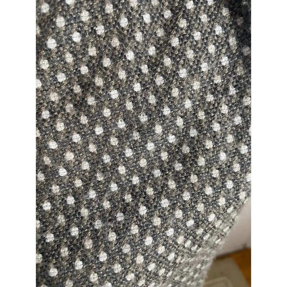 Samkas Wool Polka Dotted Scarf Made in Italy Gray Fringe Wrap 15X74 Rectangle